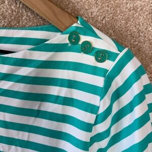 J McLaughlin Catalina Cloth‎ Top Shirt Size Medium Blue Stripe Coastal Preppy